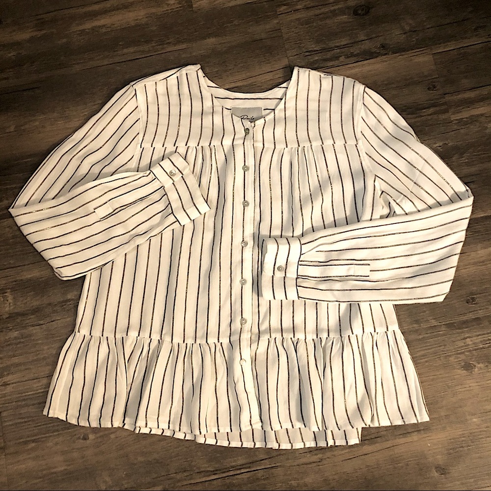 Rails Button Down Striped Peplum Blouse Size L - image 1